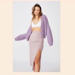 Cotton On Stella Midi Skirt Ribbed Stretch Slit. Dusty Purple. Size Small